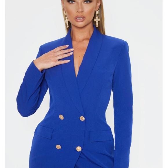 Blue Gold Button Blazer Dress - Picture 4 of 4